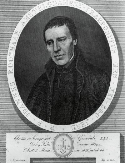 Portret van Jan Philipp Roothaan (1785-1853), Nederlandse jezuïet en 21e generaal-overste van de Sociëteit van Jezus, tekening en gravure door Serafino Speranza (1862-1911) naar schilderij door Frans Quartier door Unbekannt Unbekannt