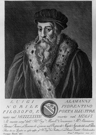 Portret van Luigi Alamanni (1495-1556), Italiaanse dichter, gravure door Francesco Allegrini (1729-na 1773) naar tekening door Giuseppe Zocchi (geboren 1711 of 1717, overleden 1767) door Unbekannt Unbekannt