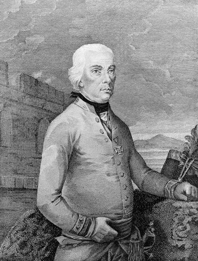 Portret van Michael Friedrich von Melas (1729-1806), in Transsylvanië geboren veldmaarschalk voor het Oostenrijkse Keizerrijk tijdens de Napoleontische Oorlogen, gravure door Unbekannt Unbekannt