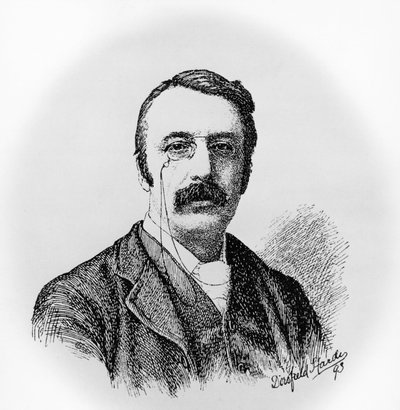 Portret van Sir Charles Villiers Stanford, Ierse componist en dirigent, gravure naar tekening door Dorofield Hardy door Unbekannt Unbekannt