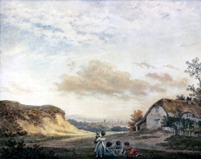 Landelijk landschap door Luke Howard met spelende kinderen bij een huisje, ca 1808-1811 door Unbekannt Unbekannt