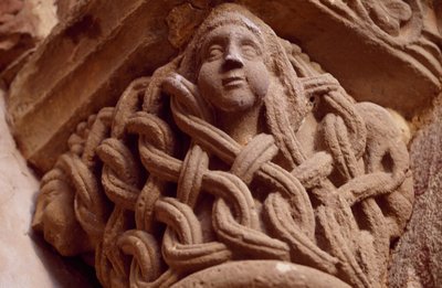 Spanje, Navarra, Klooster van de Heilige Verlosser van Leyre, Porta Speciosa, Gedecoreerde kapiteel door Unbekannt Unbekannt