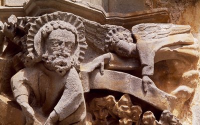Spanje, Navarra, Ujue, Kerk van Santa Maria, Architectonisch detail door Unbekannt Unbekannt