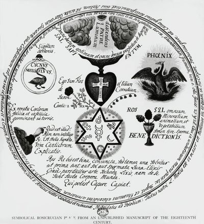 Symbolen van de Rozenkruisers, tekening uit 18e-eeuws manuscript, Frankrijk door Unbekannt Unbekannt