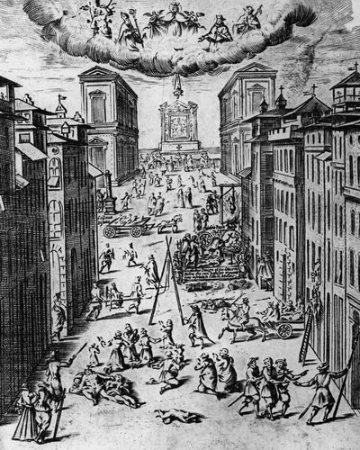 De pest in Milaan in 1630, ets, Italië door Unbekannt Unbekannt