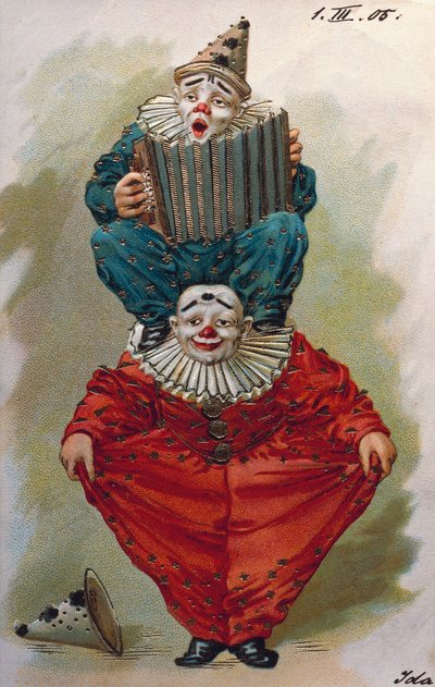 Twee clowns, een speelt accordeon door Unbekannt Unbekannt