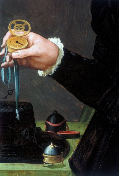 Detail van een portret van een man met een horloge, ca. 1558 door Unbekannt Unbekannt
