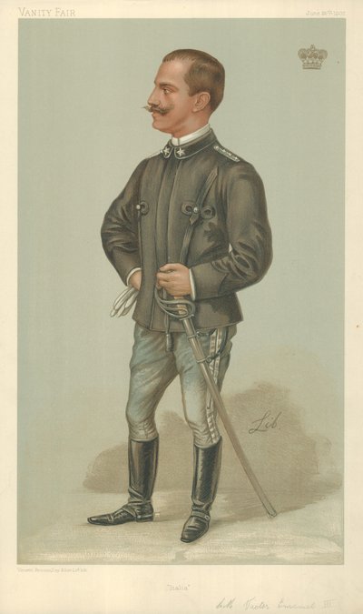 Victor Emmanuel III, Italië, 26 juni 1902, Vanity Fair cartoon door Liborio Prosperi