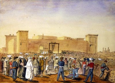 De ophangwedstrijd in Corradino-gevangenis, Malta door Lieutenant Dudley Maryon Wilson