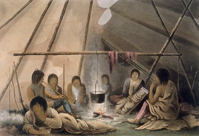 Interieur van een Cree Indianentent, 1824 door Lieutenant Hood