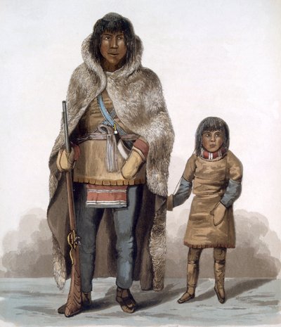 Portret van Akaitcho en zijn Zoon, 1824 door Lieutenant Hood