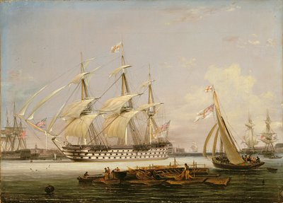 Een driemaster die de haven van Portsmouth binnenvaart, 1836 door Lieutenant Robert Strickland Thomas
