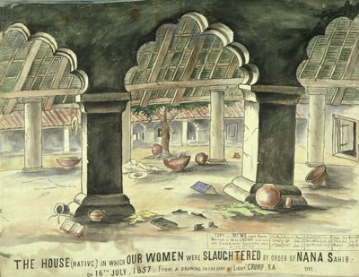 Huis waarin de vrouwen werden afgeslacht op bevel van Nana Sahib door Lieutentant Charles Wade Crump