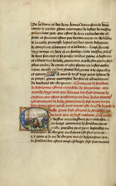 Initial C: Troepen laden proviand op een schip door Lieven van Lathem