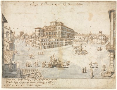 Achttien Zichten van Rome: Het Piazza Barberini recto..., 1665 door Lievin Cruyl