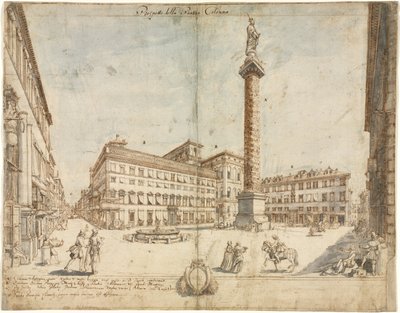 Achttien uitzichten van Rome: Het Piazza Colonna, 1664 door Lievin Cruyl