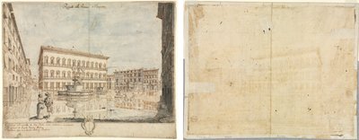 Achttien Zichten op Rome: Het Piazza Farnese (recto); Cartouche (verso) door Lievin Cruyl