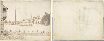 Achttien Zichten op Rome: Het Piazza del Popolo (recto); Schets voor San Giovanni in Laterano (verso) door Lievin Cruyl