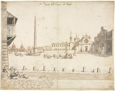 Achttien uitzichten van Rome: De Piazza del Popolo recto, 1664 door Lievin Cruyl