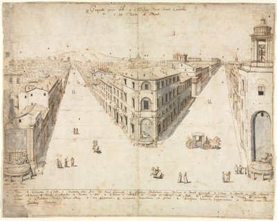 Achttien uitzichten van Rome: De Quattro Fontane richting Monte Cavallo door Lievin Cruyl