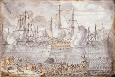 Zeeslag (Gravure) door Lievin Cruyl