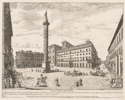 Piazza Colonna uit Prospectus Locurum Urbis Romae Insignium, 1666 door Lievin Cruyl