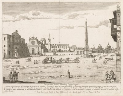 Piazza del Popolo uit "Prospectus Locurum Urbis Romae Insign[ium]" door Lievin Cruyl
