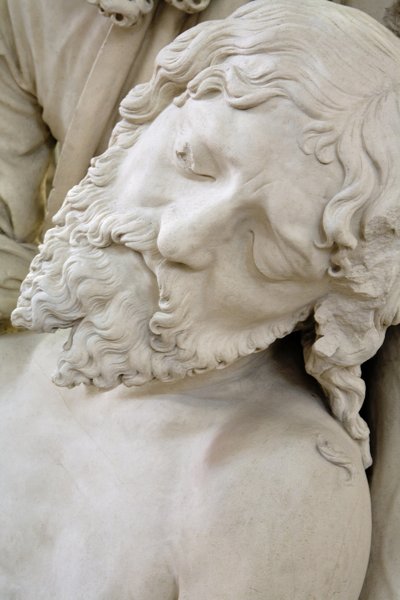 De graflegging en de flauwte van de Maagd, detail: hoofd van Jezus door Ligier Richier