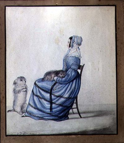Portret van Marianne Cartwright met haar Huisdieren door Lili Cartwright