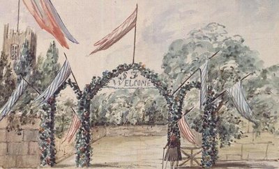 Ontvangst van de Eerwaarde Stephen en Lady Fanny Cartwright in Aynhoe door Lili Cartwright