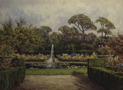 De lelievijver tuin met een ronde vijver en een cherubijn fontein door Lilian Stannard