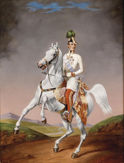 Portret van Franz Joseph I van Oostenrijk te paard, 1855 door Lilly König