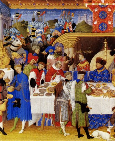 Très Riches Heures du Duc de Berry Folio 1, verso: januari door Limbourg Brothers