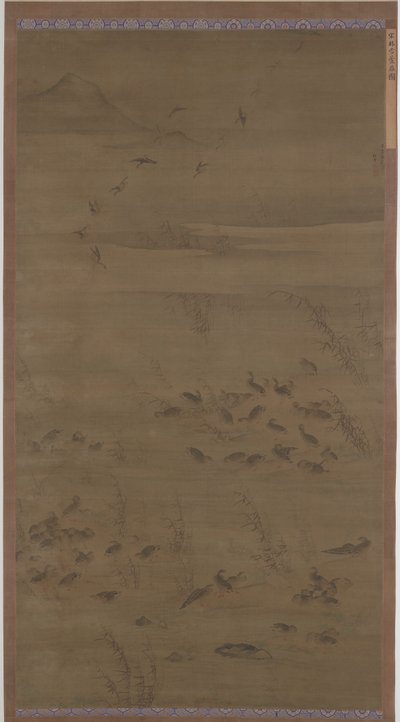 Ganzen die op Zand Neerdalen, Ming-dynastie door Lin Xue