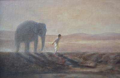 Jongen en olifant door Lincoln Seligman