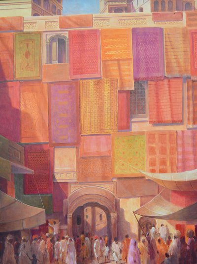 Stadsmuur met tapijten, Jaisalmer door Lincoln Seligman