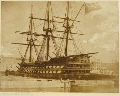 H.M.S. Duke of Wellington bij Keyham, Engeland. door Linnaeus Tripe