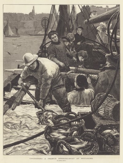 Het lossen van een Franse haringboot in Boulogne door Lionel Percy Smythe
