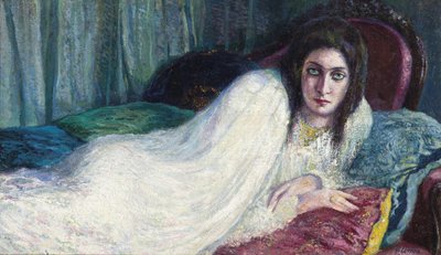 Meisje op de sofa, ca. 1910 door Lionne