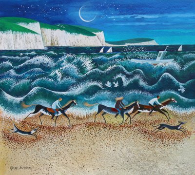 Midnight Riders, 2020 (acrylverf op papier) door Lisa Graa Jensen
