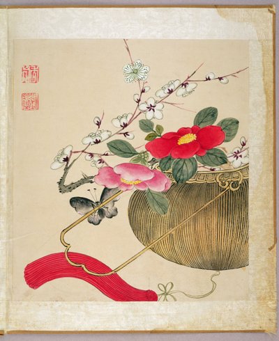 Een van een serie schilderijen van bloemen en insecten, eind 19e eeuw door Liu Hua