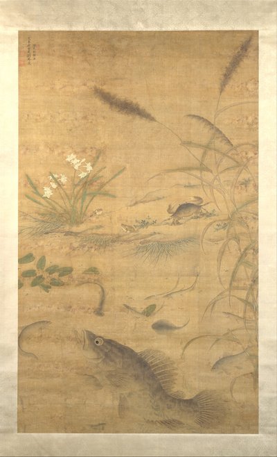 Bloemen, vissen en krabben, midden 16e eeuw door Liu Jie
