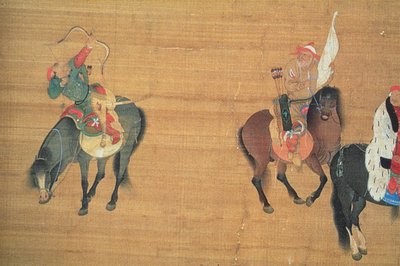 Kublai Khan (1214-94) op jacht (detail), Yuan-dynastie door Liu Kuan tao
