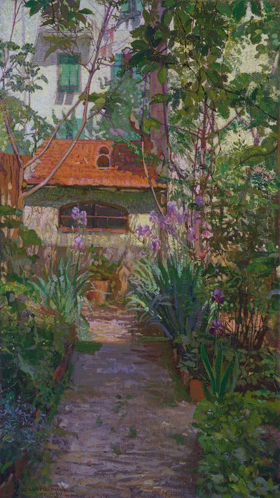 Het drieluik of tuin in bloei (zijpaneel) door Llewelyn Lloyd