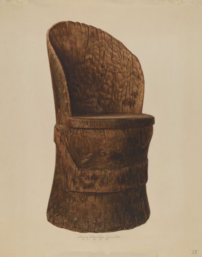 Houten Boomstamstoel, 1938 door Lloyd Charles Lemcke