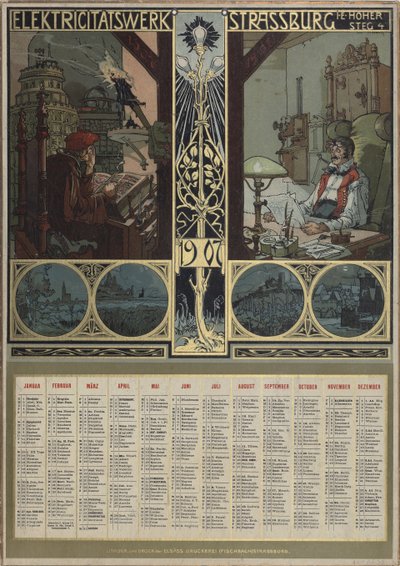 Elektriciteitscentrale Straatsburg. Kalender voor het jaar 1907, 1906 door Léo Schnug