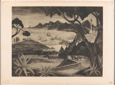 Berglandschap met baai op Corsica door Lodewijk Schelfhout (signed by artist)
