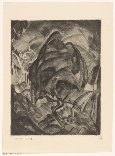 Boom in een heuvellandschap door Lodewijk Schelfhout (signed by artist)