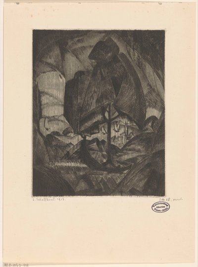 Boom in een heuvellandschap met meer door Lodewijk Schelfhout (signed by artist)