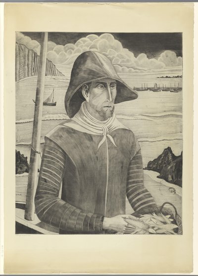 Bretonse visser Pêcheur Breton II door Lodewijk Schelfhout (signed by artist)